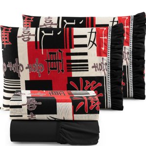 Jogo de Cama Lençol Casal 3 Peças 100% Algodão Percal 180 Fios Babadinho:Oriental Preto