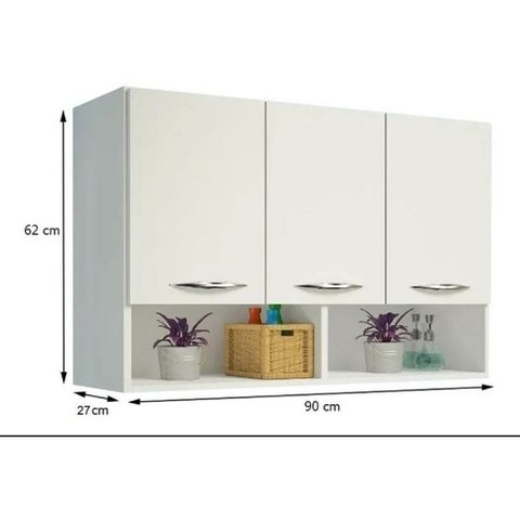 Balcão Aéreo De Parede Com Dois Nichos Móvel De Cozinha