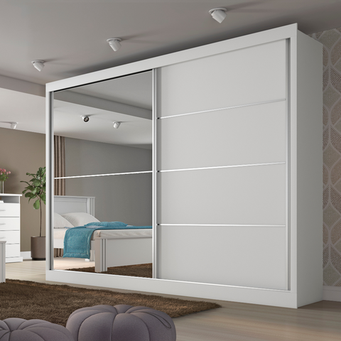 Guarda Roupas Casal 2 Portas de Correr com Espelho 4 Gavetas 100% Mdf Branco Áustria