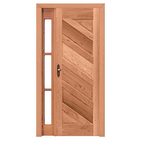 Kit Porta de Madeira Maciça PE26 Vidro Lateral de Cedro Arana Esel 213AX120L Lado Direito