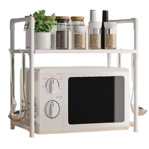Suporte Rack Microondas Cozinha Organizador Prateleira Gancho Talher Louça Tempero Balcao Pia Armari