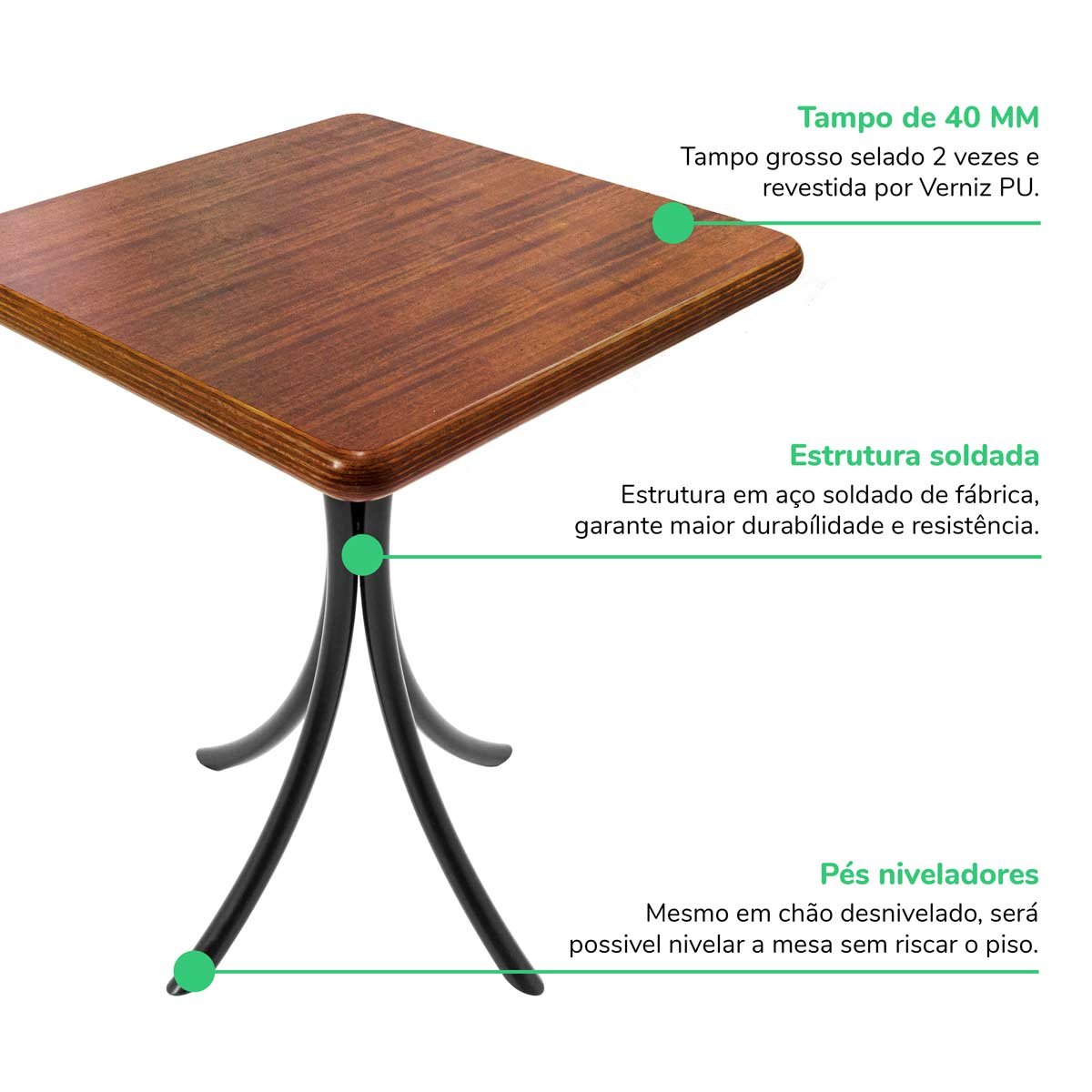 Conjunto mesa 60x60 cm com 3 cadeiras para cozinha pequena - Laminado imbuia - 7