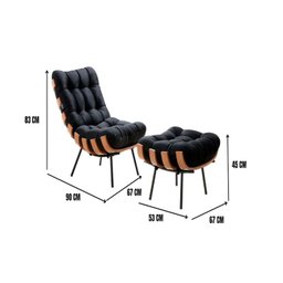 Poltrona Costela com Puff Coral Vivaro Decor Suede Preto - 3