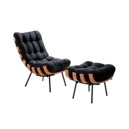 Poltrona Costela com Puff Coral Vivaro Decor Suede Preto - 4