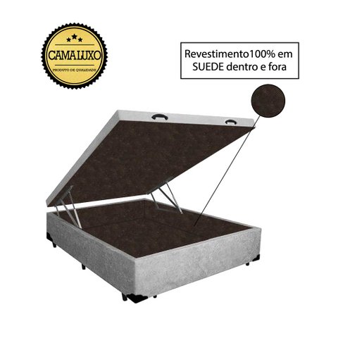 Base Box Baú Víúva Luxo Blindado AColchoes Suede Cinza 49x128x188