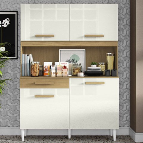 Kit Cozinha Compacta 4 Portas 2003308 121cm Atacama Off White Aramoveis