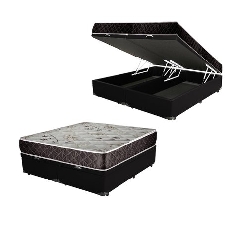 Cama Box Baú King Colchão Aylla Espuma D33 Acolchões + Box Sintético 69x193x203 Cor:Preto