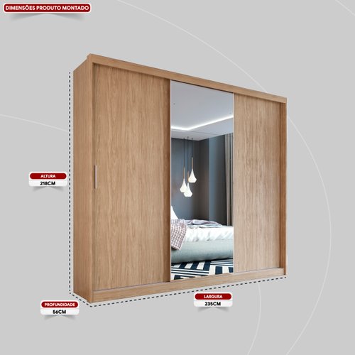 Guarda Roupa Casal 3 Portas com Espelho 4 Gavetas 100% MDF London Yescasa