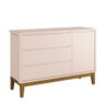 Cômoda Infantil com Porta e 3 Gavetas Classic Rosa Fosco com Pés Amadeirado - Reller Móveis Rosa - 1