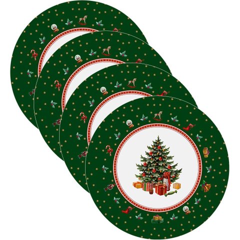 Kit Sousplat Natal Árvore Verde Nsw 4 Peças com Base