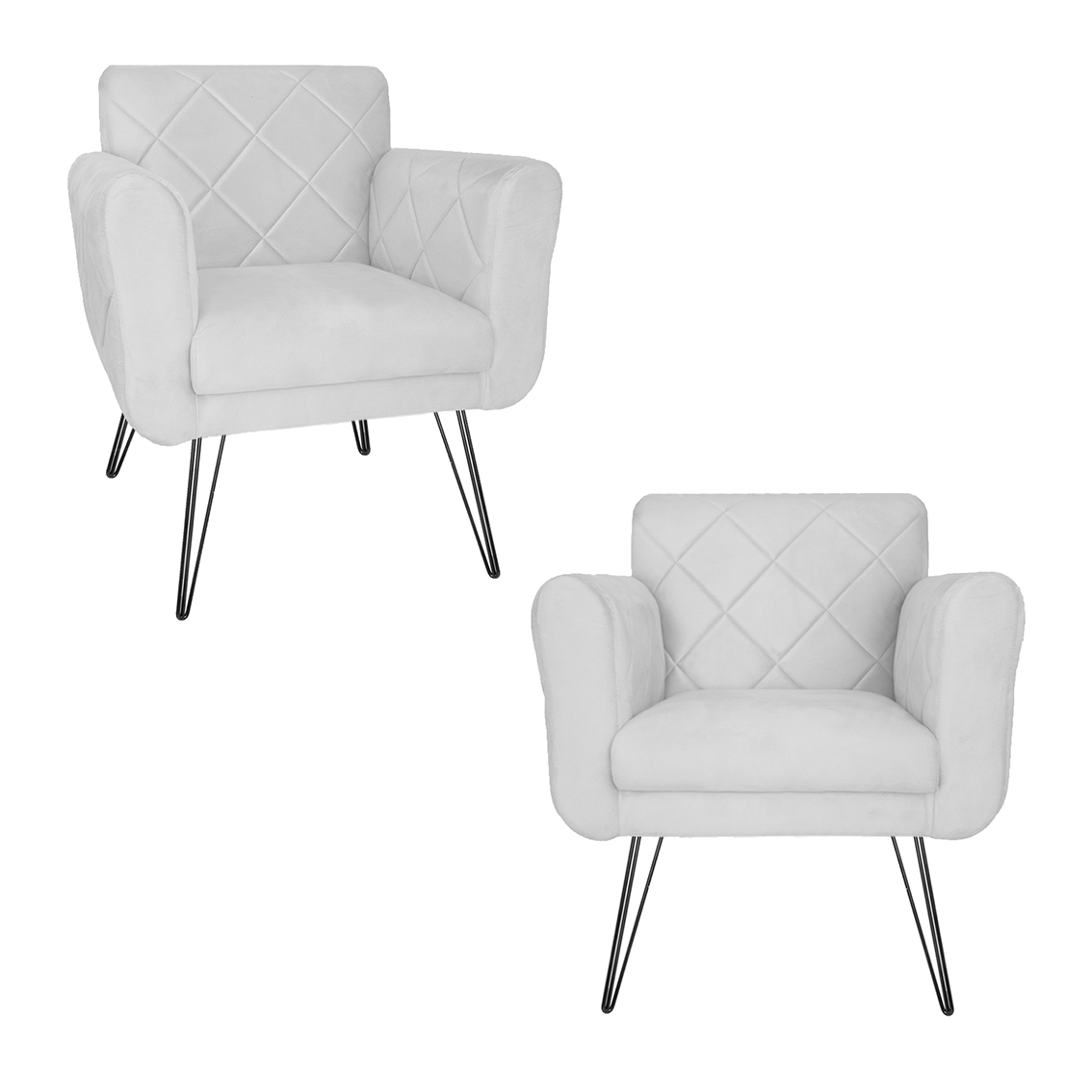 Kit 2 Poltronas Decorativas para Escritório Pés de Ferro Isabella Suede Branco - Dl Decor - 1