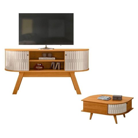Rack Bancada Atlanta com Mesa de Centro Indianápolis Cinamomo Off White – Madetec