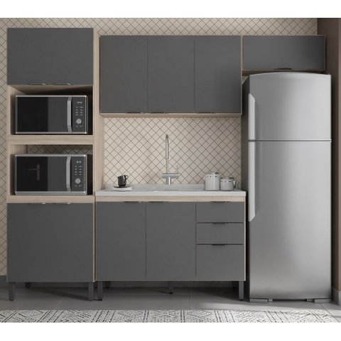 Cozinha Modulada 5pçs com Paneleiro Torre Quente Firenze - Avena Touch/ Grafito Demóbile