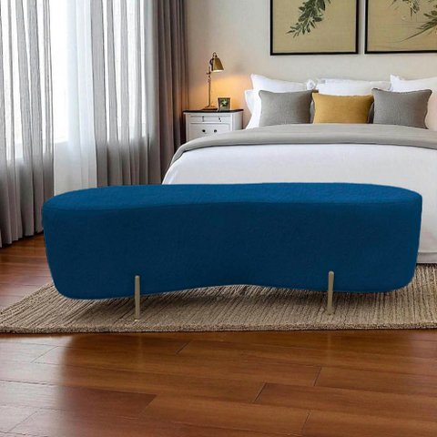 Puff Decorativo Alana Couro Azul Marinho