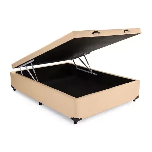 Cama Box Baú Casal Linhão Bege Com Pistão A Gás - 2