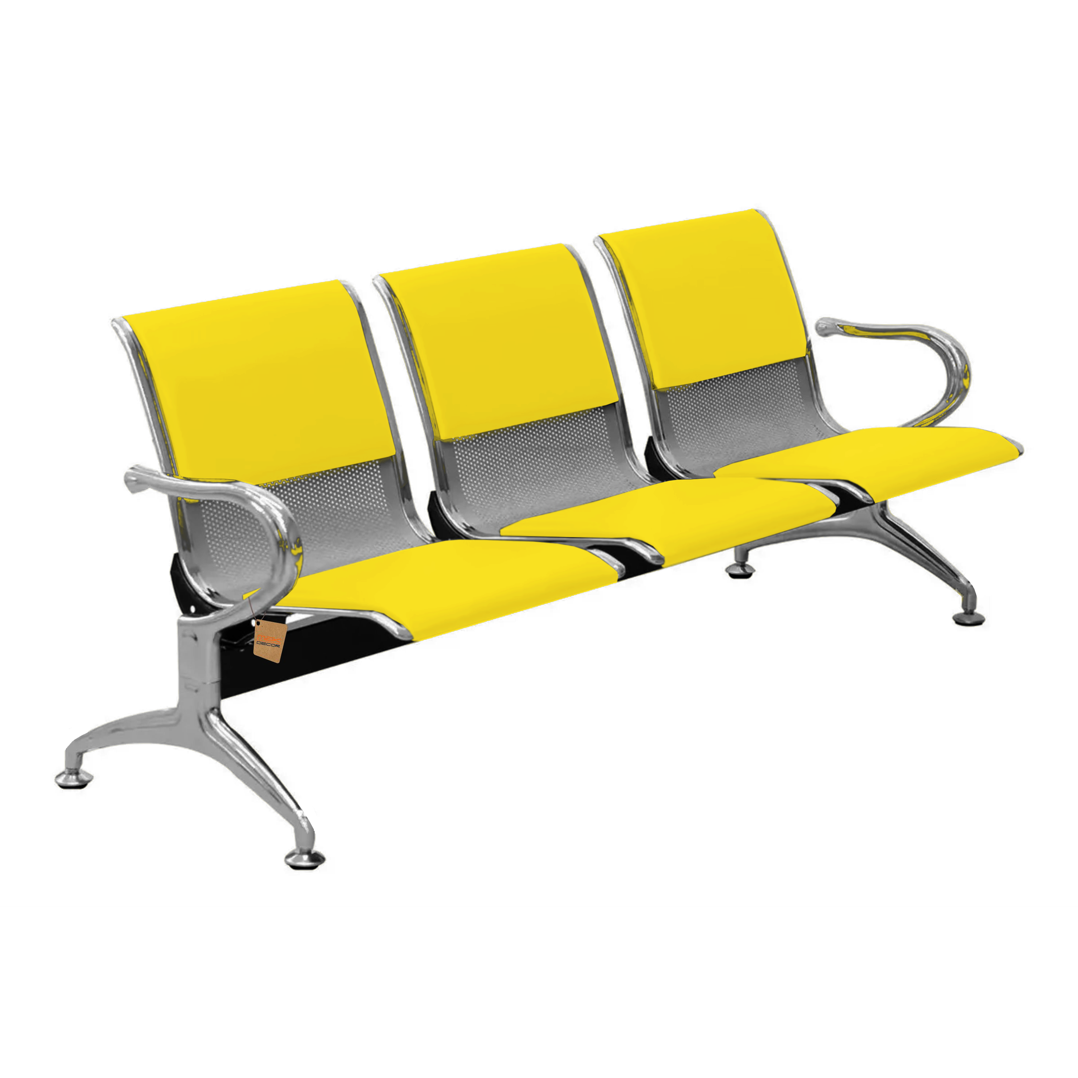 Cadeira Longarina 3 Lugares Cromada C/ Estofado Colors:Amarelo