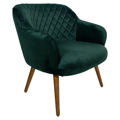 Poltrona Decorativa Kitana Pés Madeira Palito Veludo Verde - Gran Belo