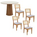 Ver imagem 2 de Mesa de Jantar Base Ripada 105cm com 4 Cadeiras 100% Mdf Cor:off White com Freijó e Linho Cinza