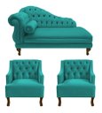 Ver imagem 1 de Divã Larissa 150 cm e 2 Poltronas Genesis Suede Azul Turquesa - LM DECOR