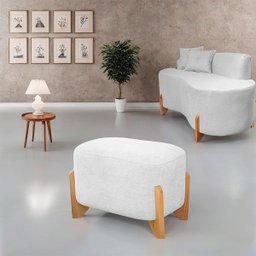 Puff Oval Pé de Madeira Decorativo para Sala Orgânico Confortável e Reforçado Bouclé Fluffy - 2