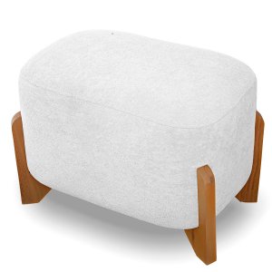 Puff Oval Pé de Madeira Decorativo para Sala Orgânico Confortável e Reforçado Bouclé Fluffy