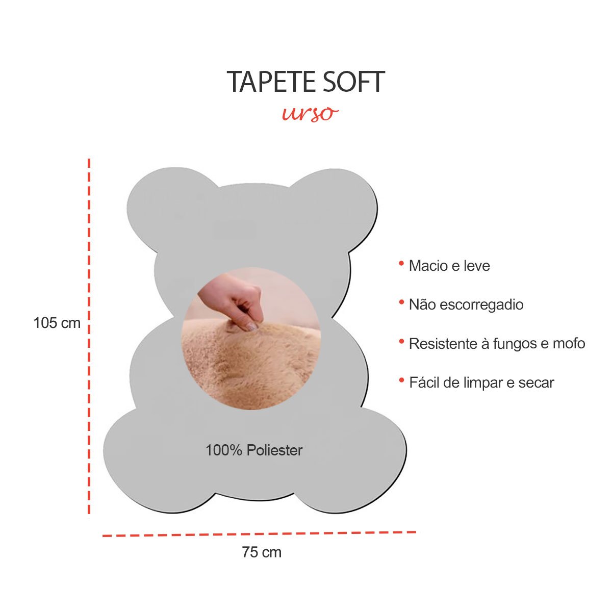 Tapete Infantil Urso Decorativo Quarto Bebe Criança Macio - 4