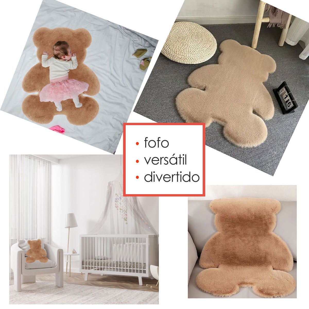 Tapete Infantil Urso Decorativo Quarto Bebe Criança Macio - 3