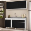 Ver imagem 2 de Armário Aéreo Argélia e Balcão Gabinete com Pia Inox 150cm Dakota Branco/Preto - Lumil Lumil Móveis