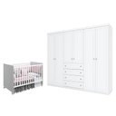 Ver imagem 1 de Berço Nacional Mel Branco Acetinado – Reller e guarda Roupa Casal Americano 6 Portas Branco Hp – Hen
