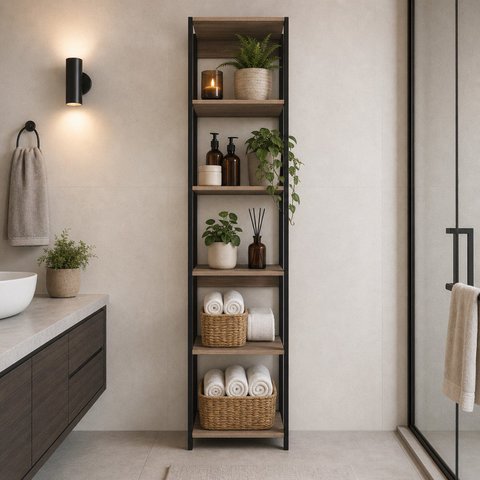 Estante Armário Organizador de Banheiro Vertical Modulado com 4 Pratelerias Preto/Montana