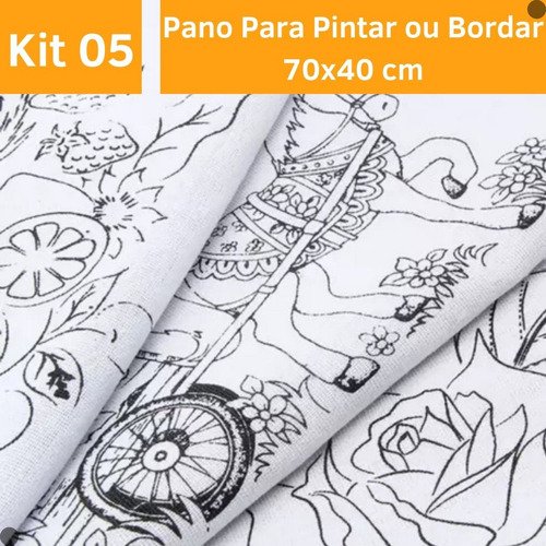 Kit Pano de Prato Riscado para Pintura Branco Pintar - 05 Un - 2