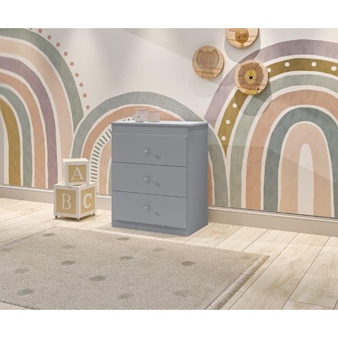 Cômoda CAT Linha Infantil 3 Gavetas Com Puxadores Cromados Cor Cinza JA