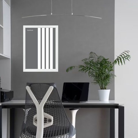 Quadro Bauhaus Cinza - Linhas Paralelas 24x18cm:moldura Branca