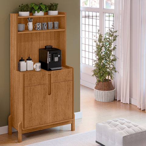 Aparador Buffet Balcão Cozinha Cantinho do Café para Sala de Estar e Jantar com 2 Portas e 2 Gavetas