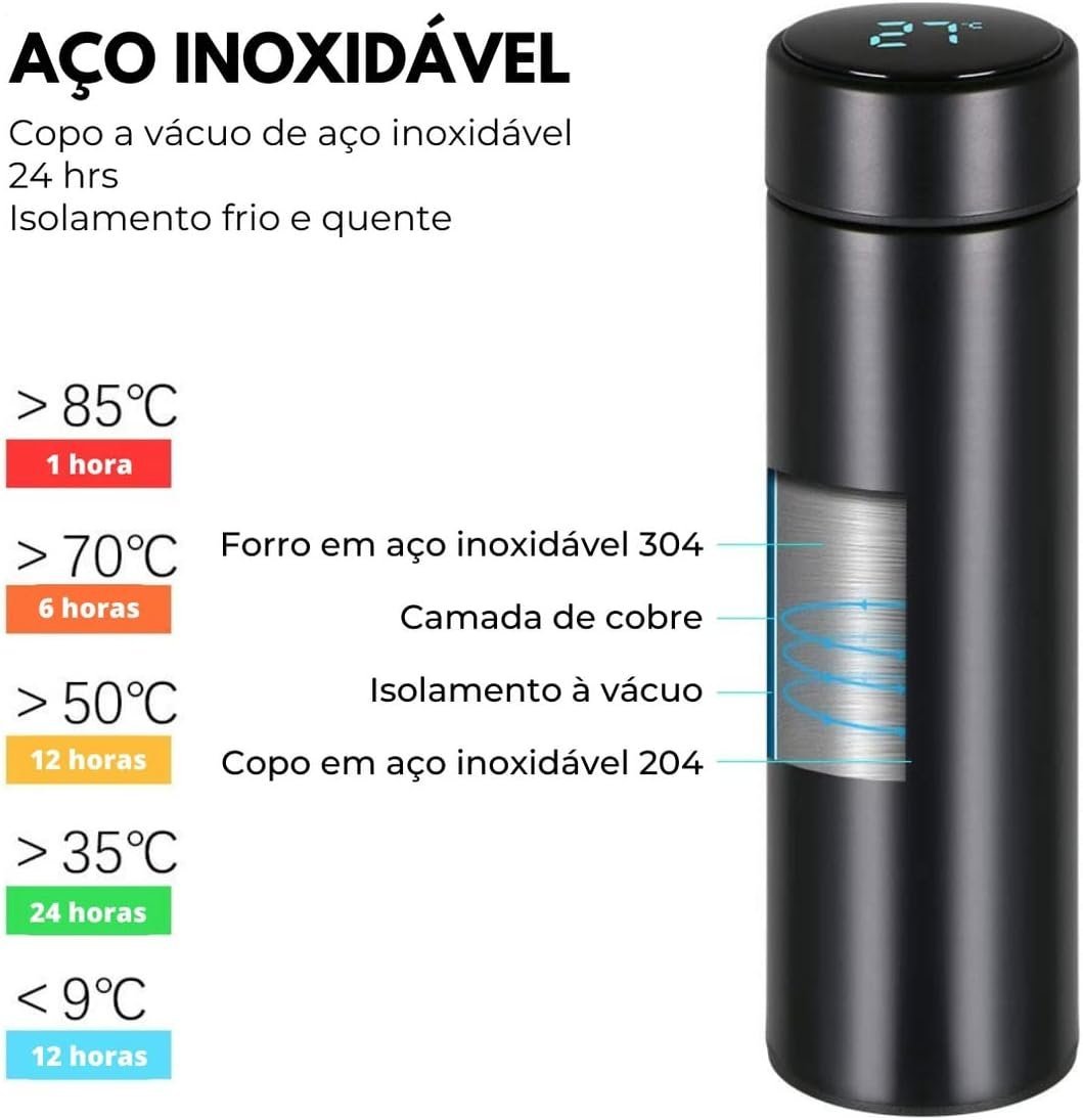 Garrafa Térmica a Vácuo Display Led Temperatura Garrafa de Água de Aço Inoxidável Copo Isolado (verm - 4