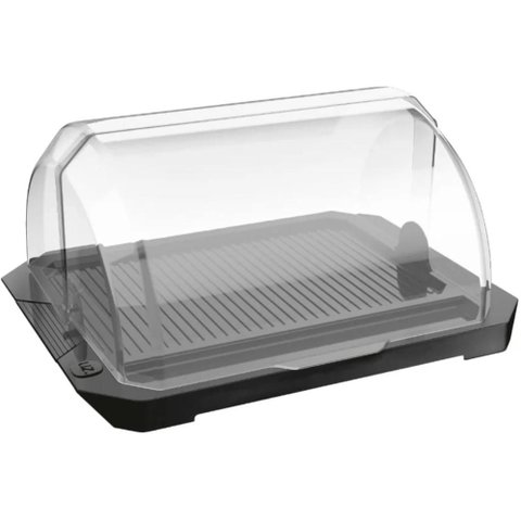 Suporte Porta Pão com Tampa Fixa Transparente e Porta Faca Premium Uz Preto 