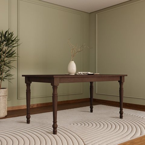 Mesa de Jantar 6 Lugares 160cm Madeira Maciça Pés Torneados Lazuli F06 Café - Lyam Decor