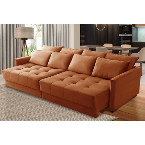 Sofá Cama Retrátil e Reclinável 2,10m com Molas Cairo Veludo Terracota Mirra Decor