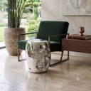 Ver imagem 2 de Garden Seat Banqueta Mesa Lateral Porcelana Escultura Rosto Prateado Espelhado 38,5cm Columbus Gold