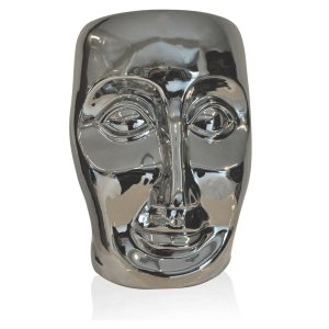 Garden Seat "face" em Porcelana com Pintura Prateada em Acabamento Brilhante