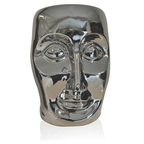 Garden Seat "face" em Porcelana com Pintura Prateada em Acabamento Brilhante