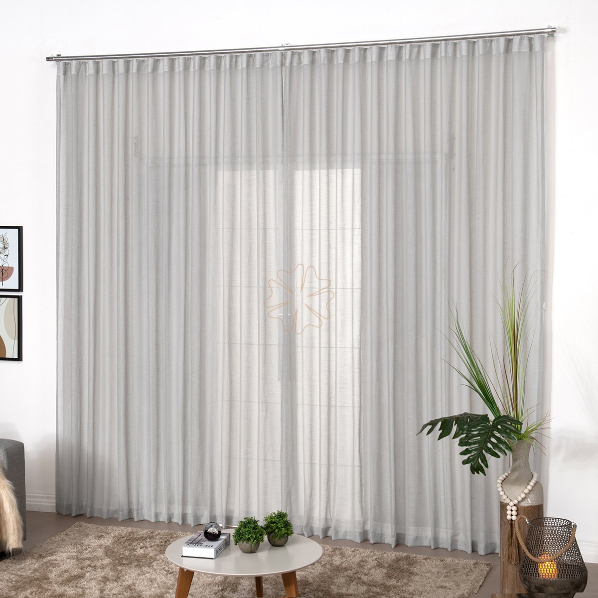 Cortina Wave para Trilho Simples de Linho 3,00m x 2,50m de altura Cinza ...