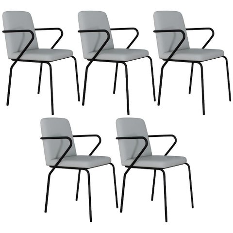 Kit 05 Cadeiras Estofada para Sala de Jantar com Braço Loft Preto C01 Courino Saturno Off White -
