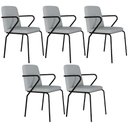 Ver imagem 1 de Kit 05 Cadeiras Estofada para Sala de Jantar com Braço Loft Preto C01 Courino Saturno Off White -
