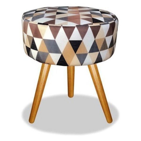 Puff Redondo Suede Estampado Triângulo Bege