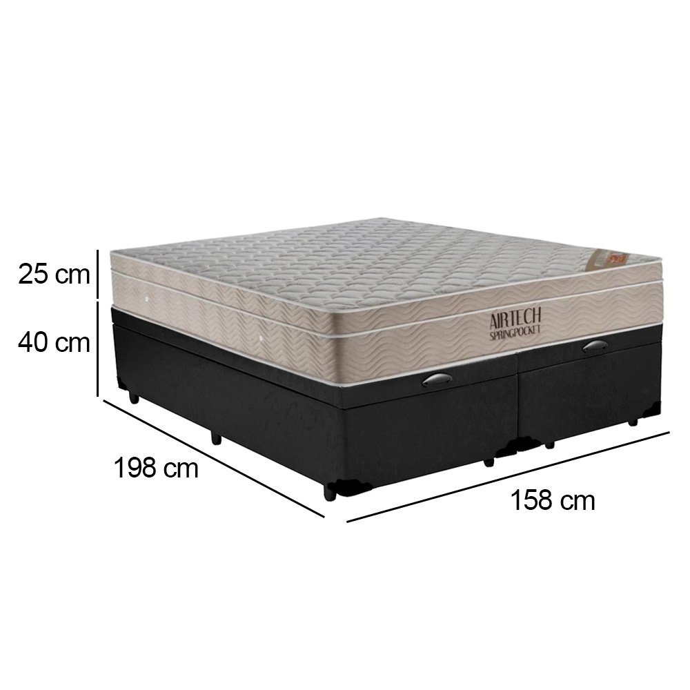 Cama Box Baú Queen Sintético Bipartido + Colchão Ortobom Airtech Molas Ensacadas 65x158x198 Preto - 3