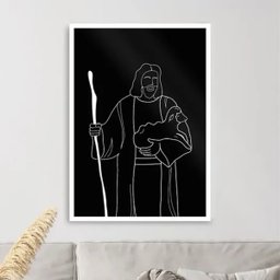 Quadro Jesus One Line - Preto e Branco 45x34cm:moldura Branca - 1