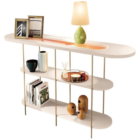 Aparador para Sala de Estar Orgânico Industrial Friesen B01 Off White - Lyam Decor