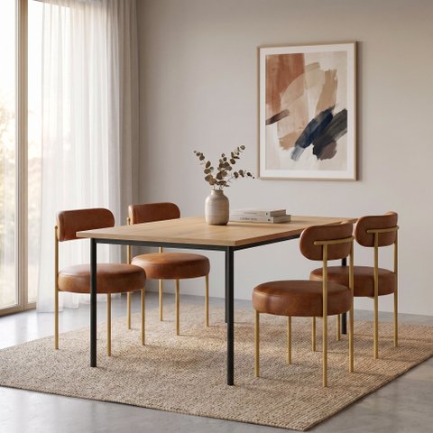 Cadeira Sala Jantar Margara Kit 4 Base Aço Dourado PU D03 - D'Rossi