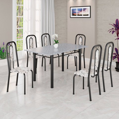 Conjunto Sala de Jantar com 6 Cadeiras Lívia Preto/Arabesco